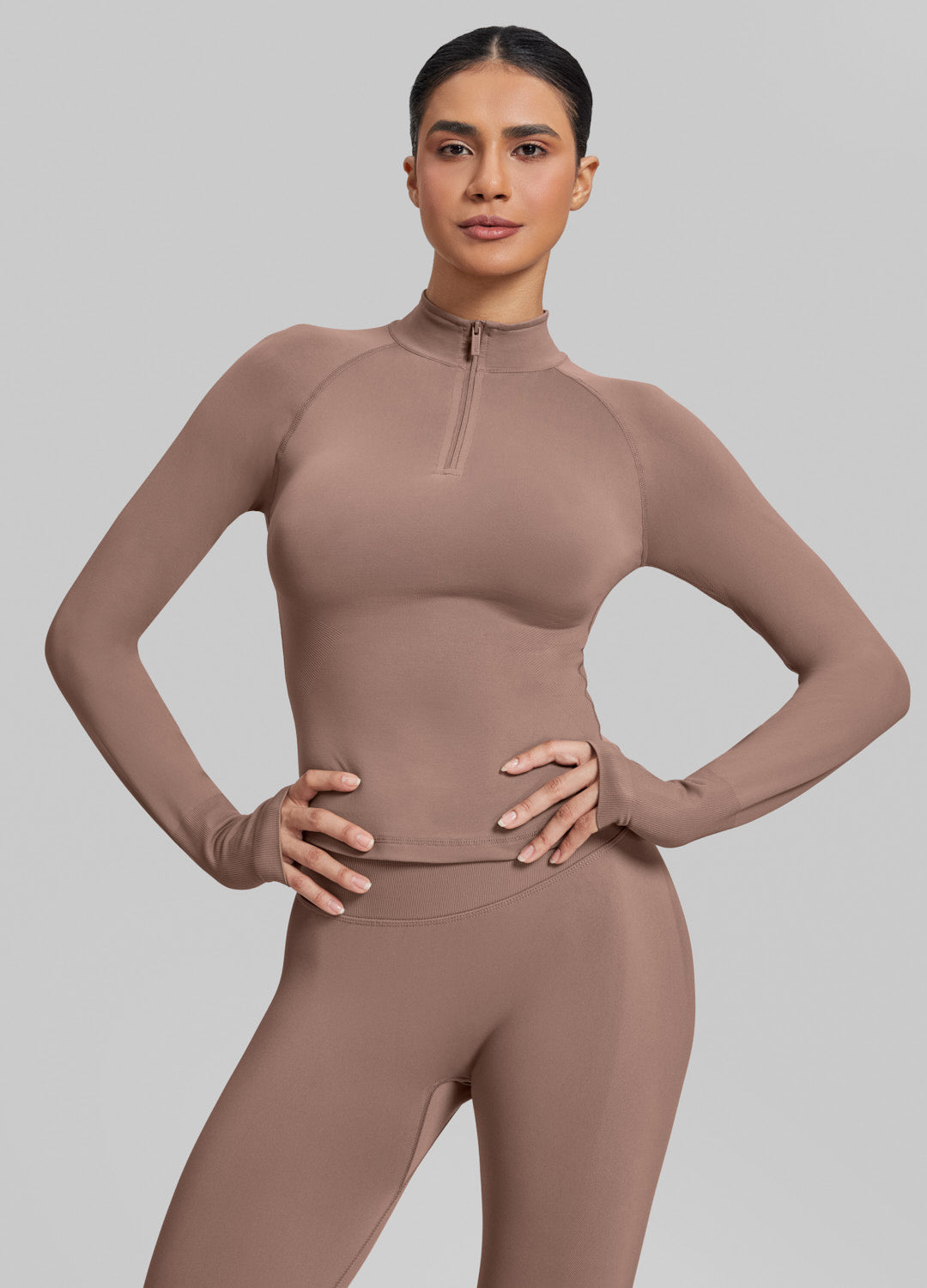 Form-Fitting Thumb Hole Half-Zip Top