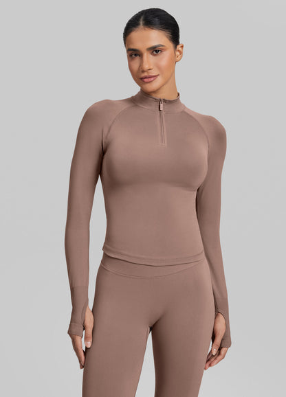 Form-Fitting Thumb Hole Half-Zip Top