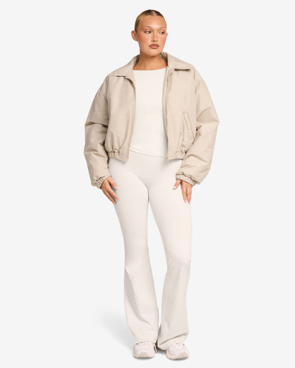 Cropped Oversized Bomber Jacket | Light Mocha