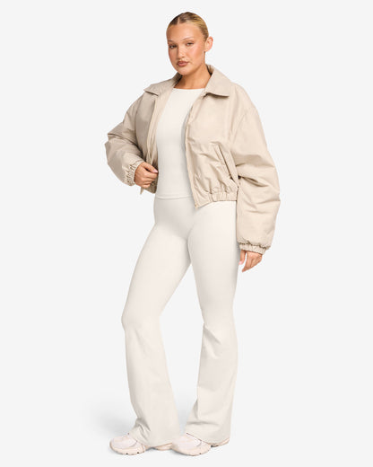 Cropped Oversized Bomber Jacket | Light Mocha