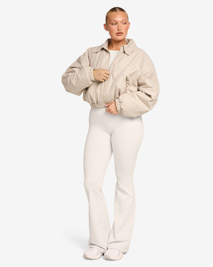 Cropped Oversized Bomber Jacket | Light Mocha