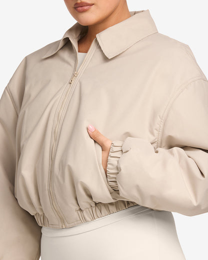 Cropped Oversized Bomber Jacket | Light Mocha