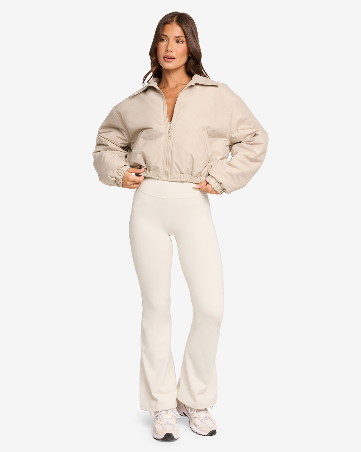 Cropped Oversized Bomber Jacket | Light Mocha