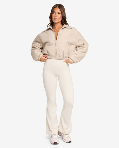 Cropped Oversized Bomber Jacket | Light Mocha