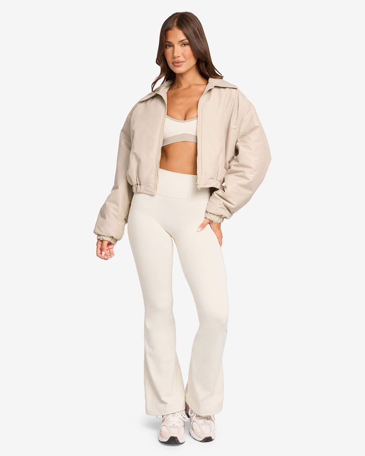 Cropped Oversized Bomber Jacket | Light Mocha