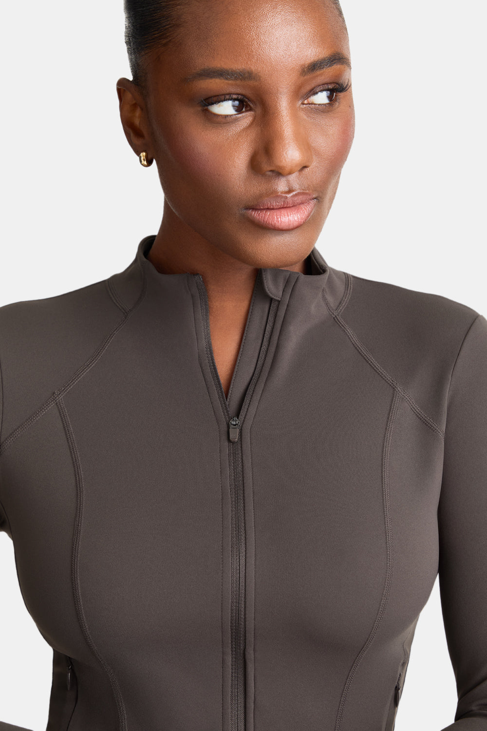 Zip Through Sports Jacket - Mocha Brown