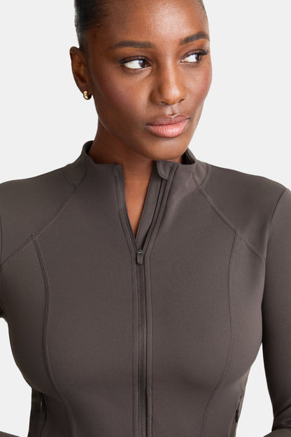 Zip Through Sports Jacket - Mocha Brown