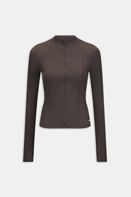 Zip Through Sports Jacket - Mocha Brown