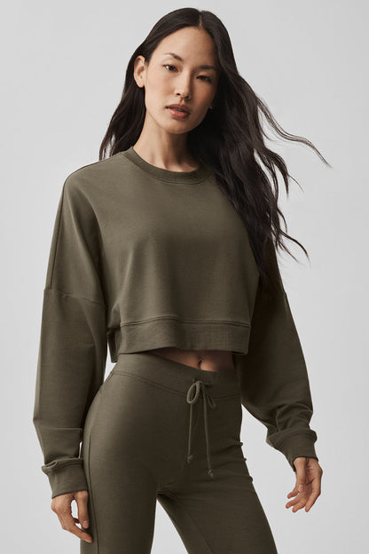 Cropped Sway Crew Neck Pullover - Matcha Mood