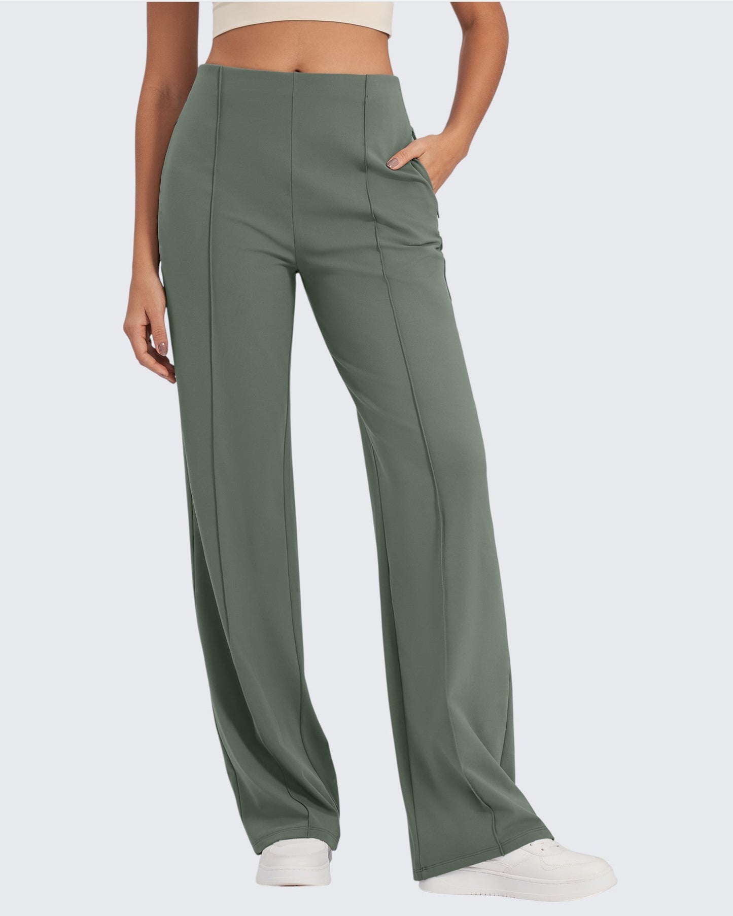 Business Front Pleats Wide Leg Pants